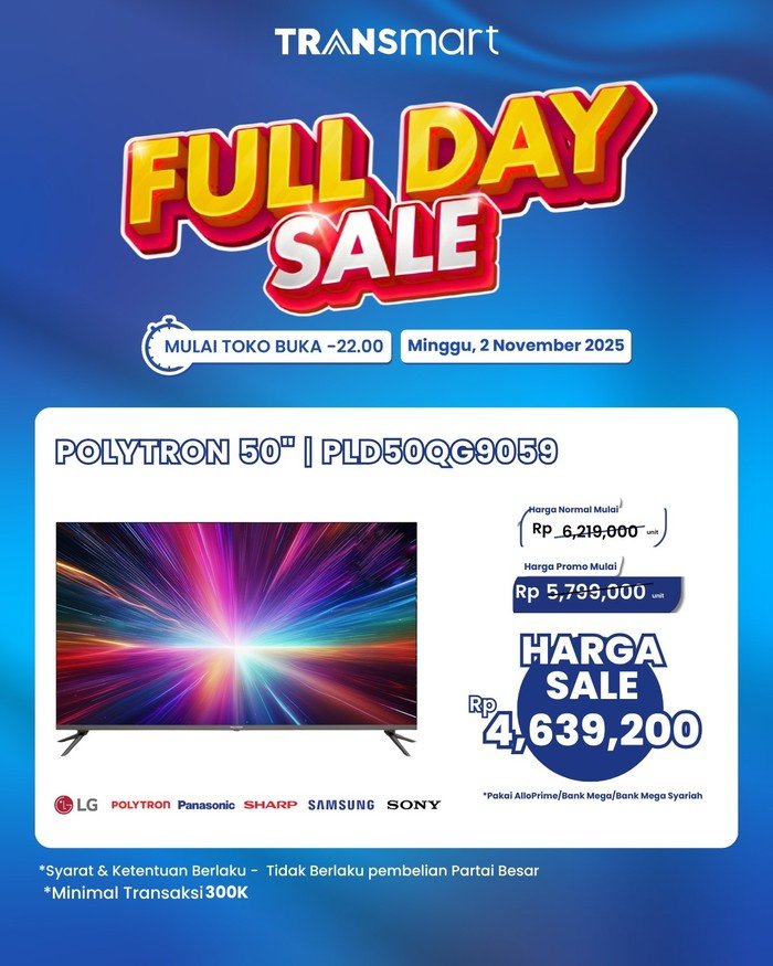 Promo Transmart Full Day Sale, Beli TV LED Diskon Rp 1,5 Jutaan - Update 2